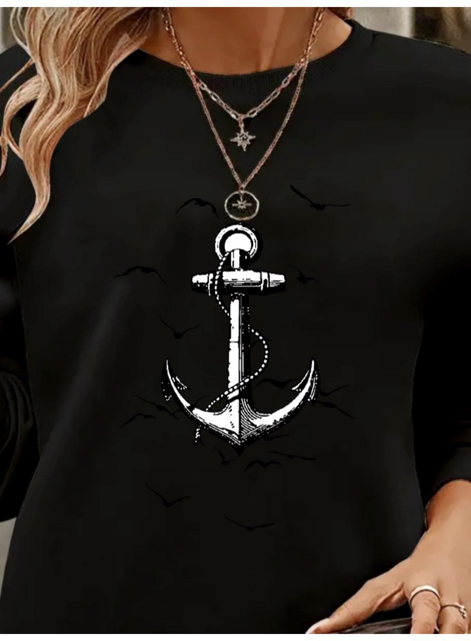 Kadın Uzun Kollu Bisiklet Yaka Desenli Viskon Iki Iplik Bluz