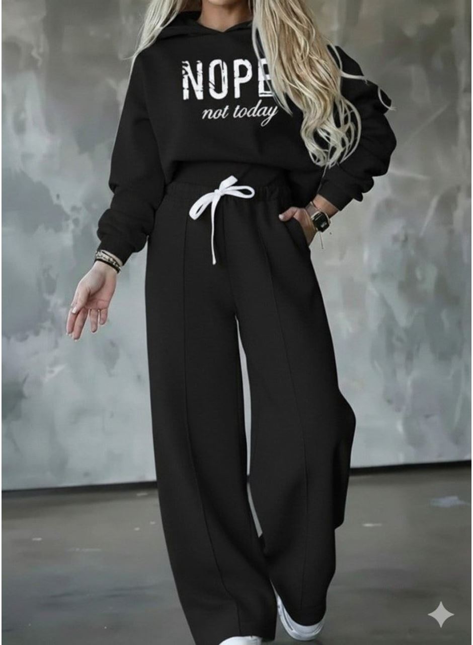 Kadın Uzun Kollu Nope Baskılı Beli Ribanalı Ikili Takım