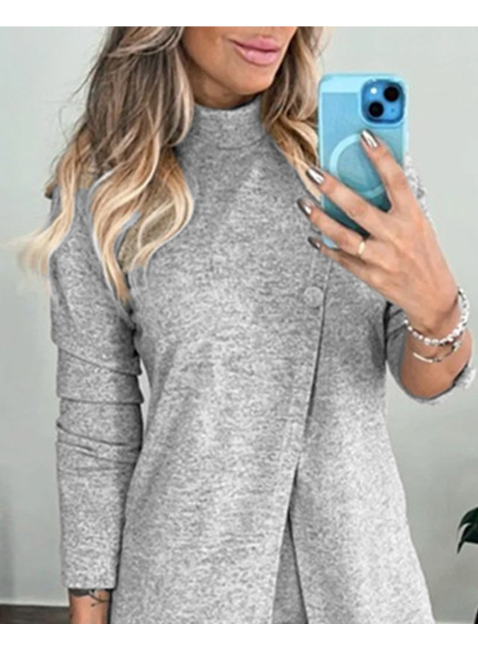 Kadın Uzun Kollu Balıkçı Yaka önden Düğmeli Bluz Ve Pantolon Yumoş Ikili Takım