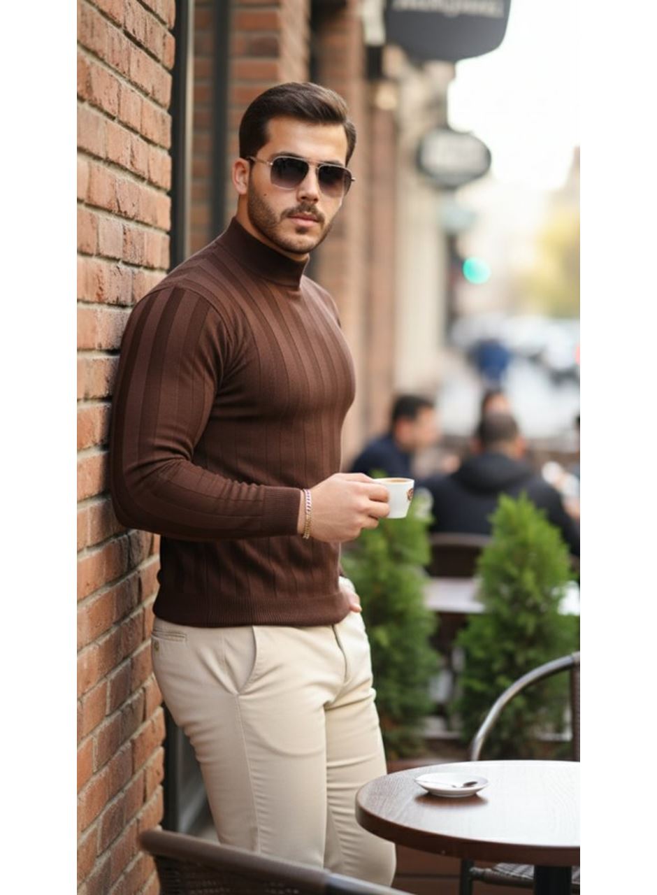 Erkek Yarım Balıkçı Yaka Kabartma Desenli Triko