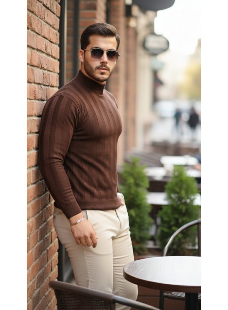 Erkek Yarım Balıkçı Yaka Kabartma Desenli Triko