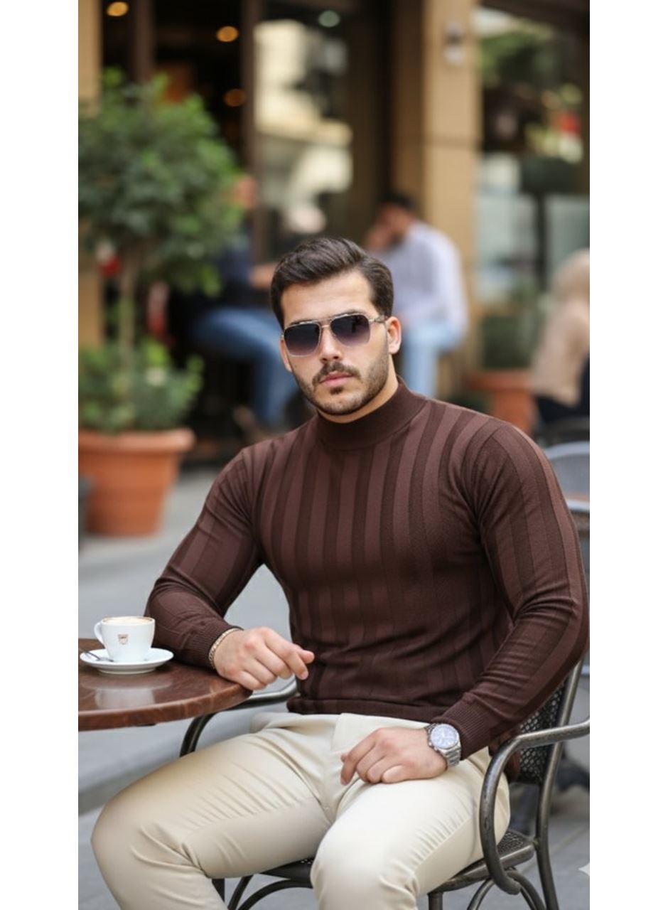 Erkek Yarım Balıkçı Yaka Kabartma Desenli Triko