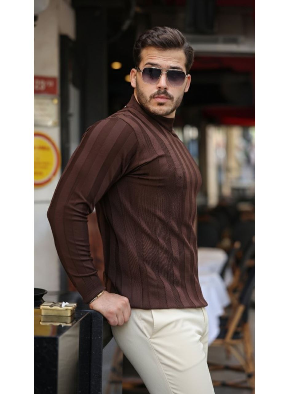 Erkek Yarım Balıkçı Yaka Kabartma Desenli Triko