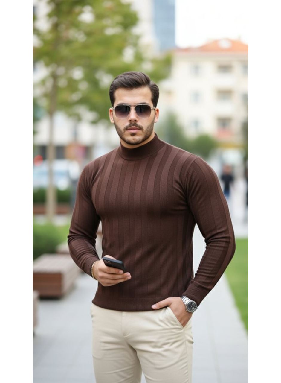 Erkek Yarım Balıkçı Yaka Kabartma Desenli Triko