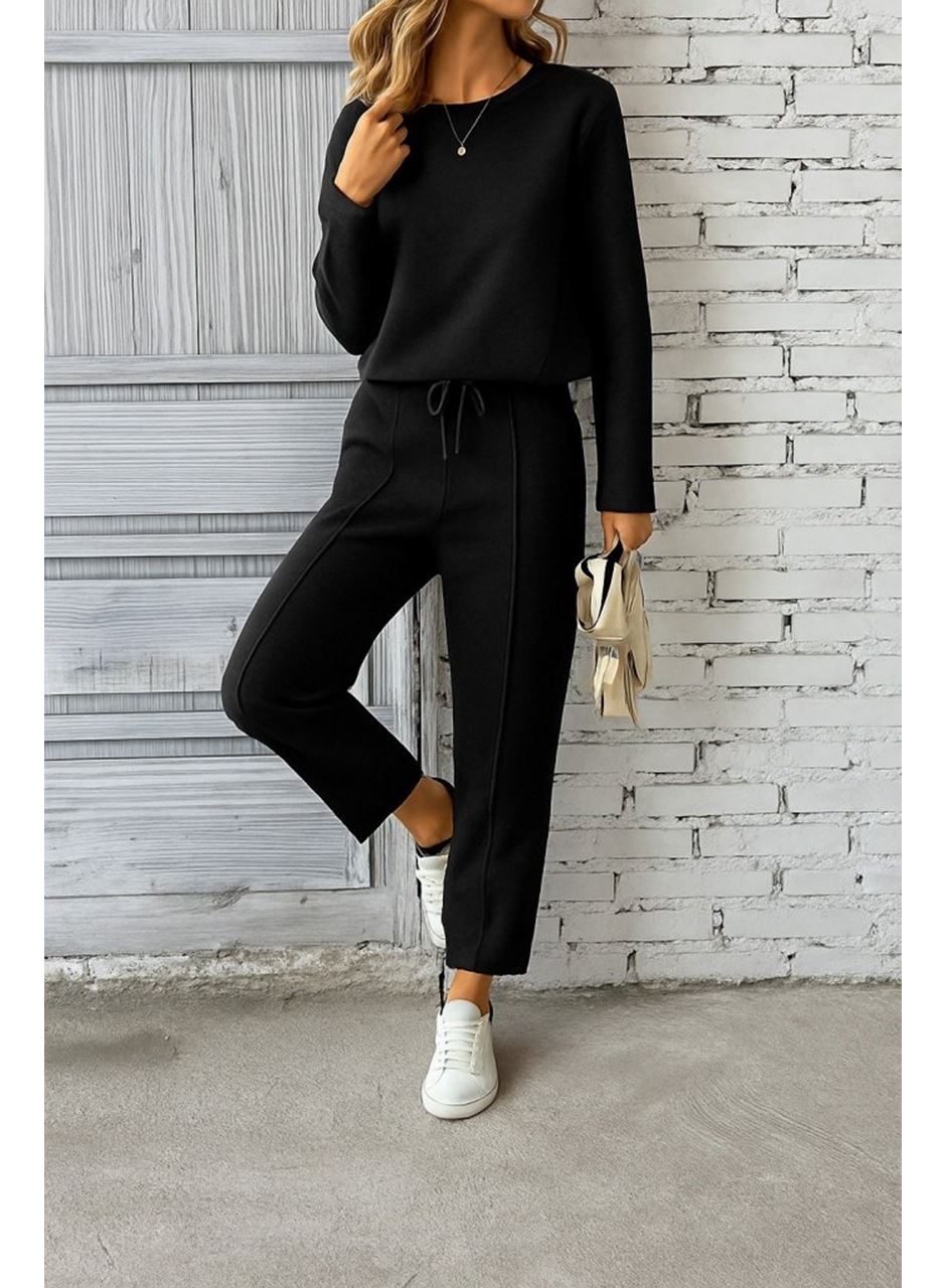 Kadın Uzun Kollu Yanları Nervurlu Viskon Iki Iplik Ve Pantolon Ikili Takım
