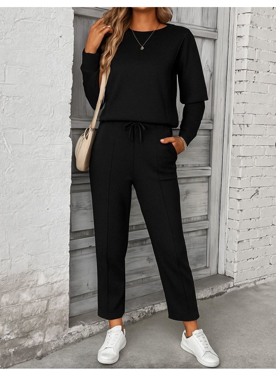 Kadın Uzun Kollu Yanları Nervurlu Viskon Iki Iplik Ve Pantolon Ikili Takım