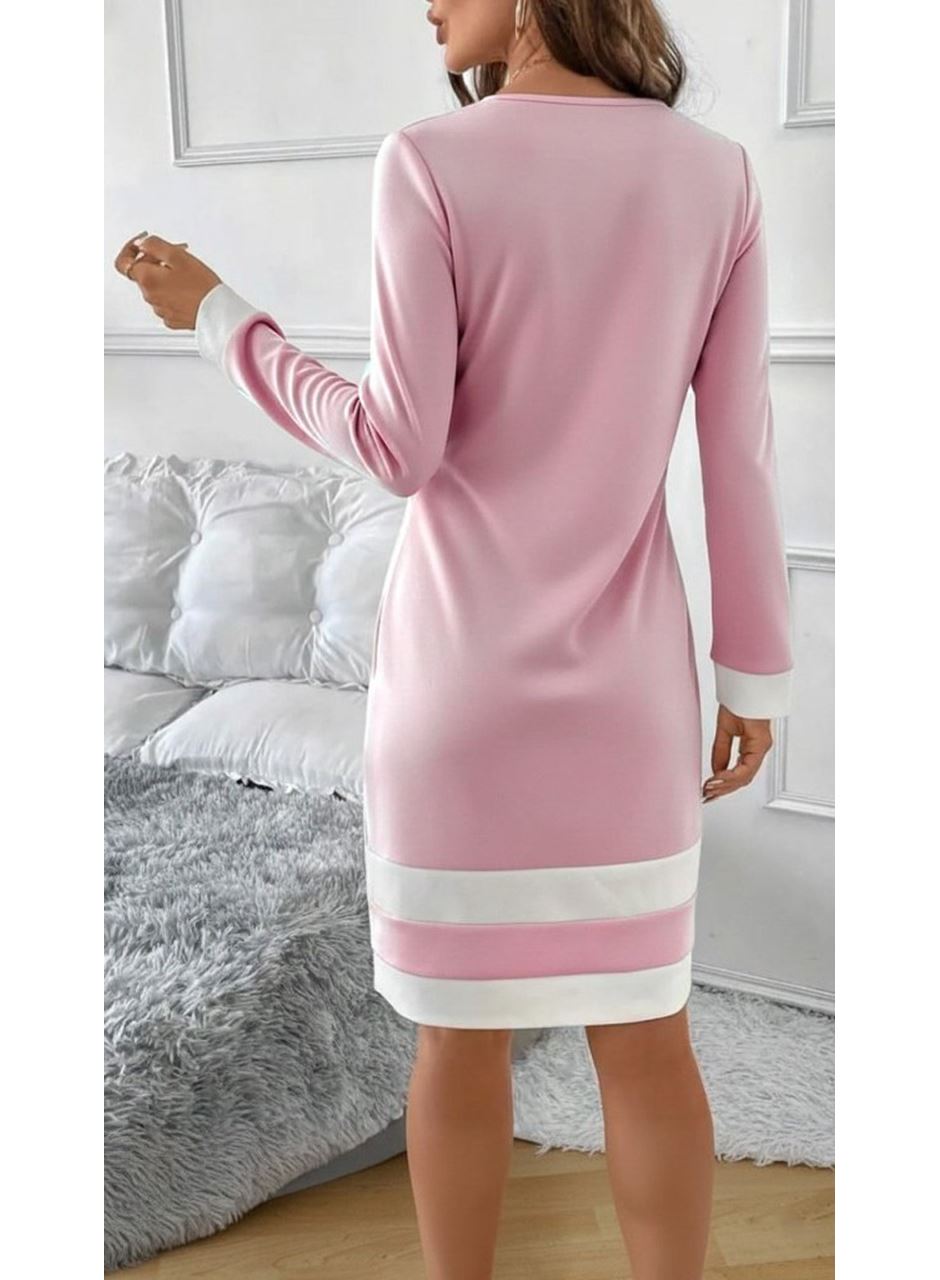 Kadın Uzun Kollu Yuvarlak Yaka Etek Ucu şerit Detaylı Mini Dalgıç Elbise