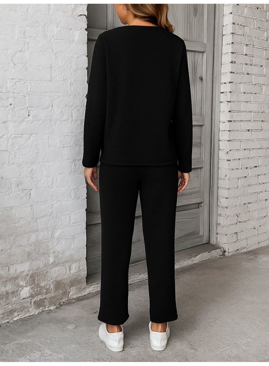 Kadın Uzun Kollu Yanları Nervurlu Viskon Iki Iplik Ve Pantolon Ikili Takım