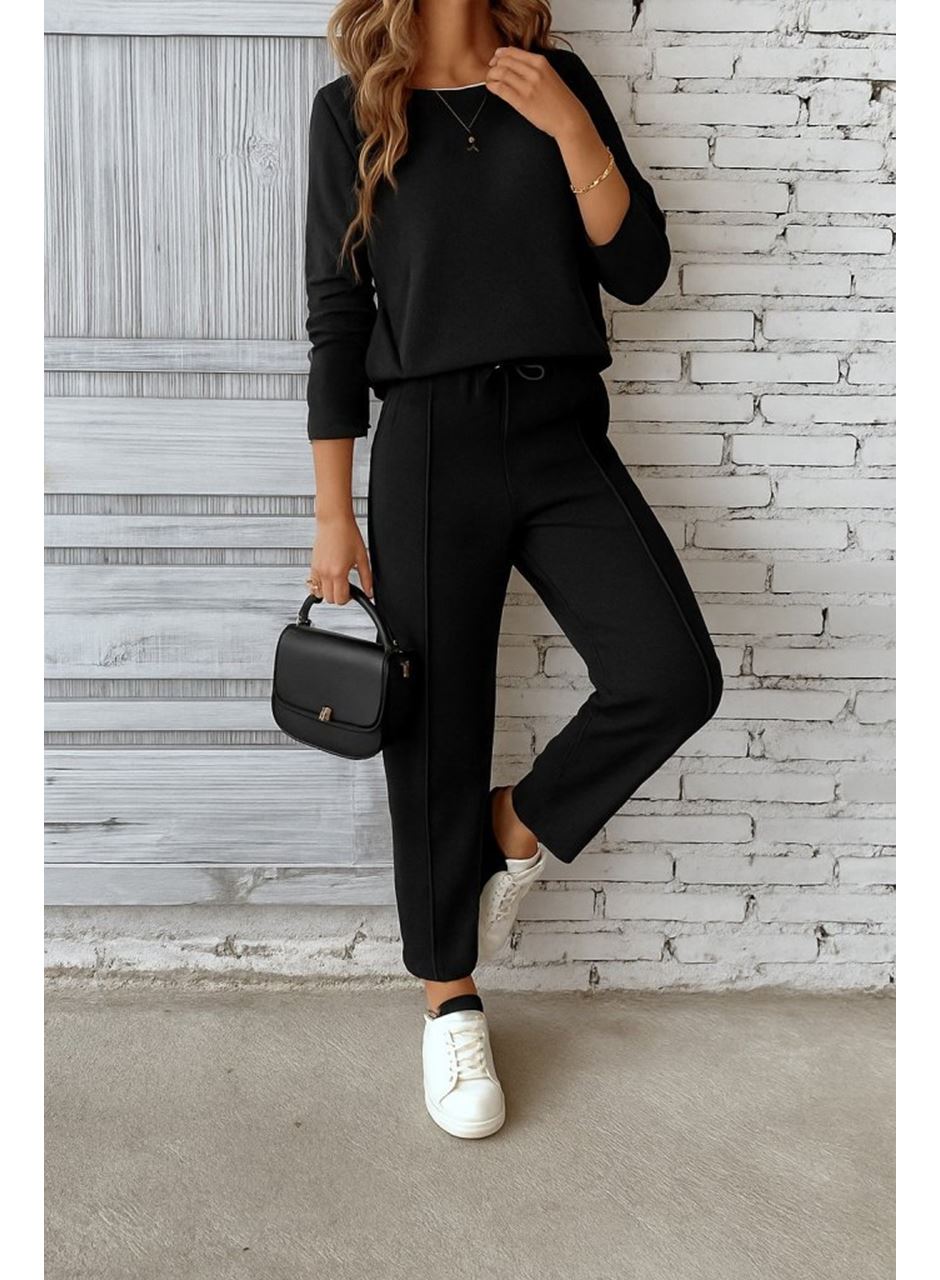 Kadın Uzun Kollu Yanları Nervurlu Viskon Iki Iplik Ve Pantolon Ikili Takım