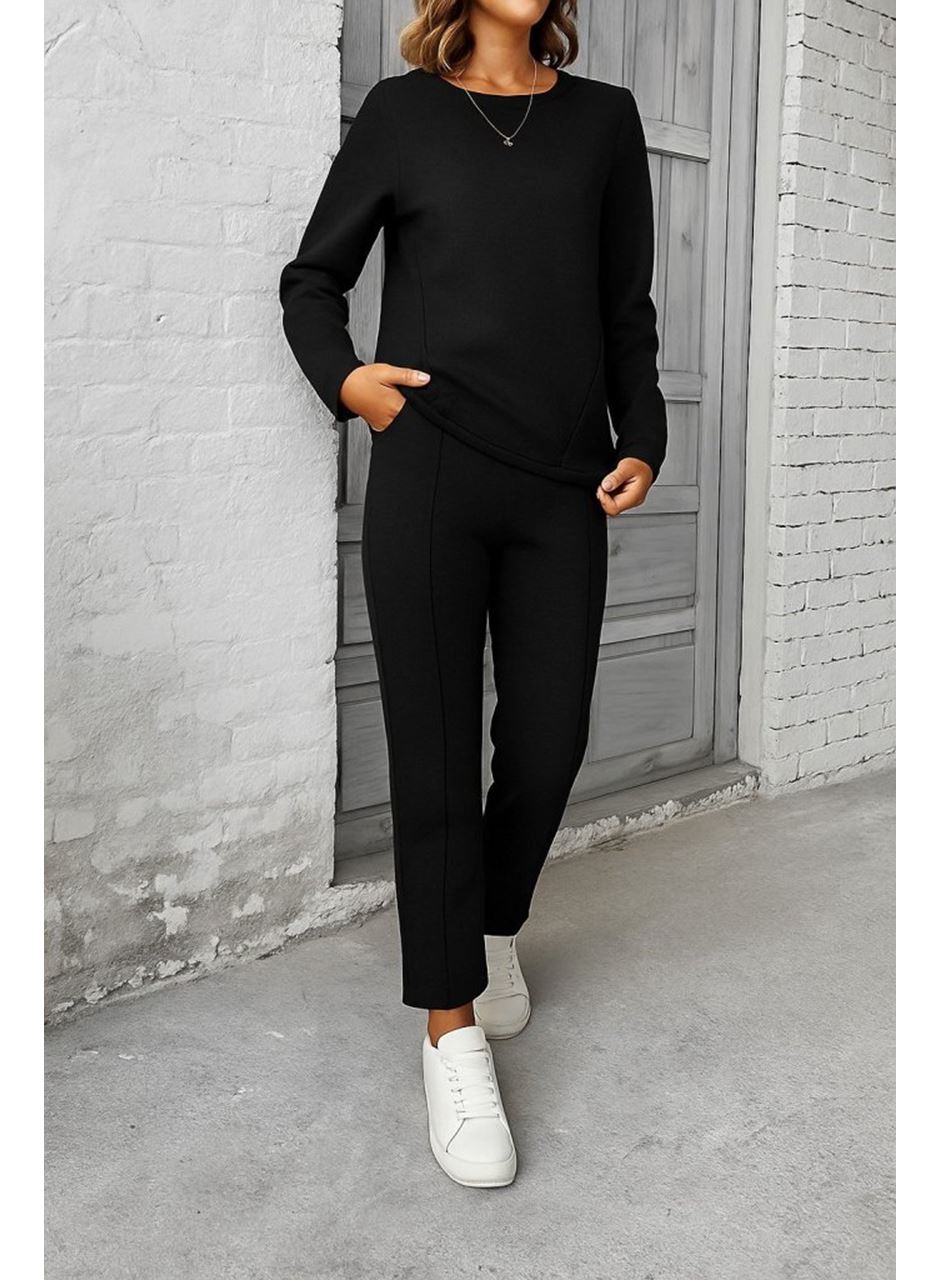 Kadın Uzun Kollu Yanları Nervurlu Viskon Iki Iplik Ve Pantolon Ikili Takım