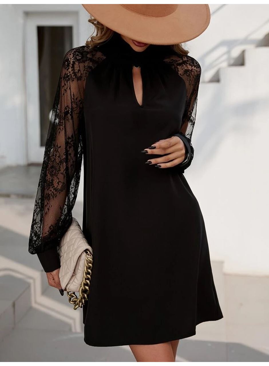 Kadın Uzun Kollu Damla Detaylı Sandy Mini Elbise