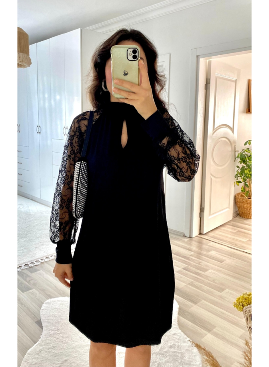 Kadın Uzun Kollu Damla Detaylı Sandy Mini Elbise