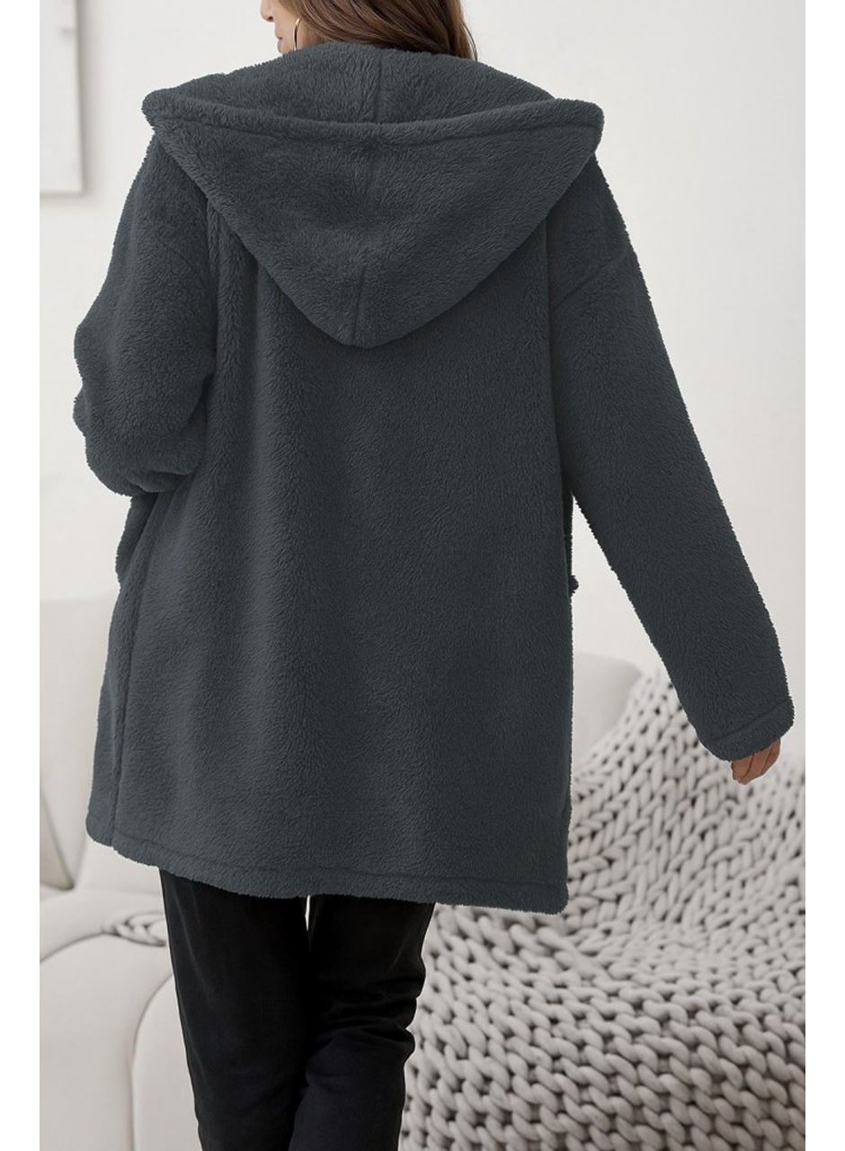 Kadın Uzun Kollu Kapşonlu önden Fermuarlı Cepli Welsoft Ceket