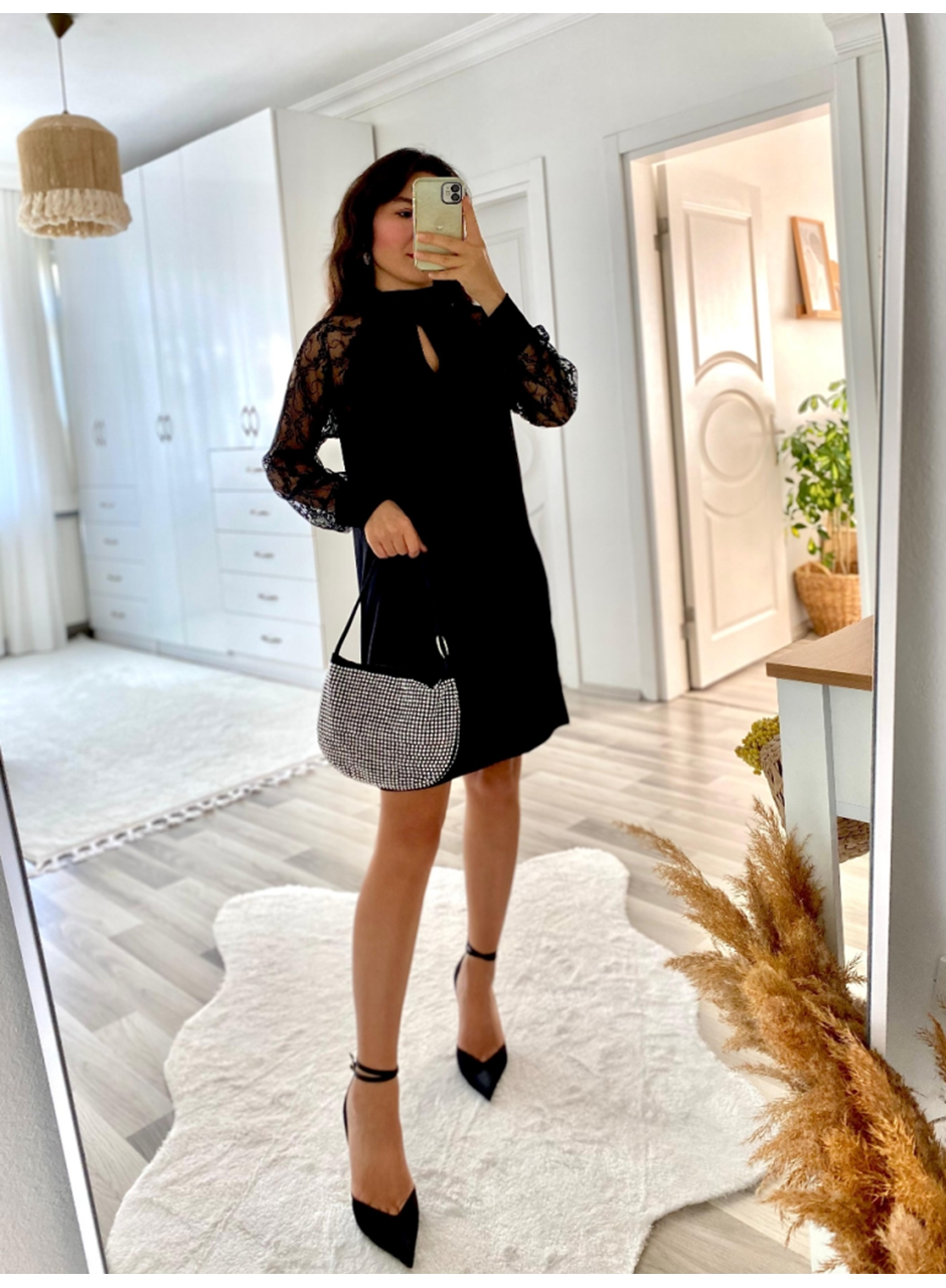 Kadın Uzun Kollu Damla Detaylı Sandy Mini Elbise