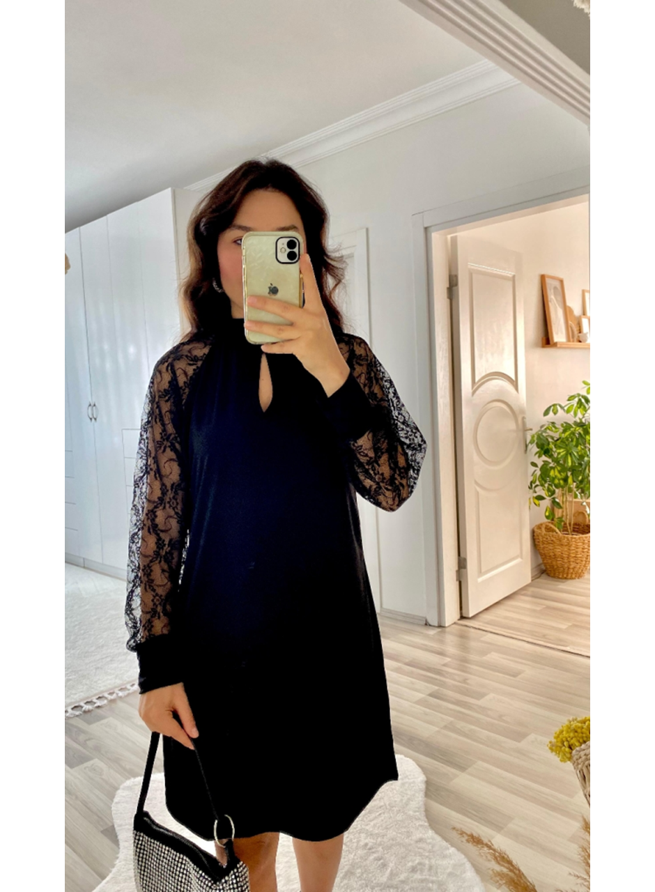 Kadın Uzun Kollu Damla Detaylı Sandy Mini Elbise