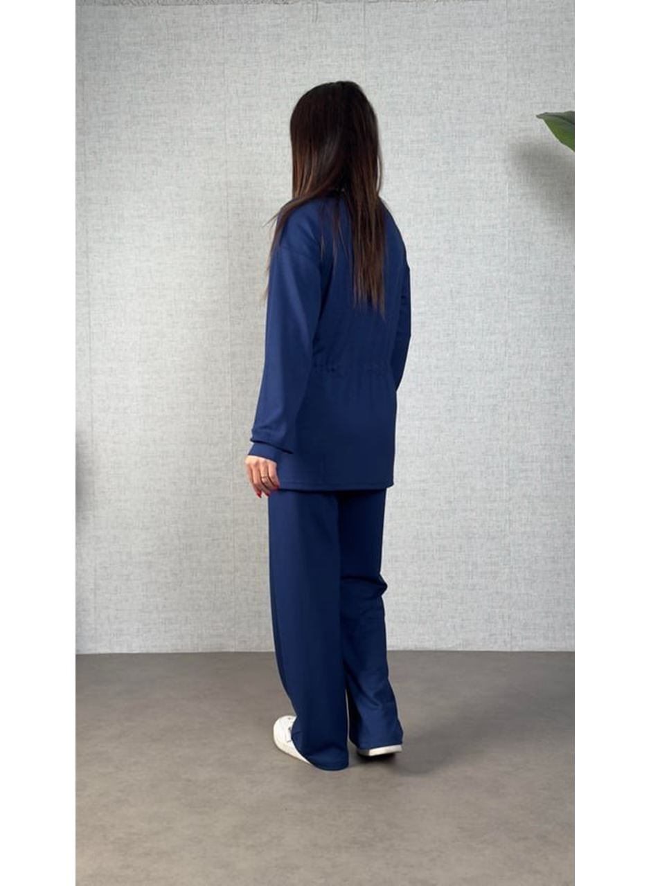 Kadın Uzun Kollu Bisiklet Yaka Belden Büzgülü Bağcıklı Viskon Iki Iplik Bluz Ve Pantolon Ikili Takım