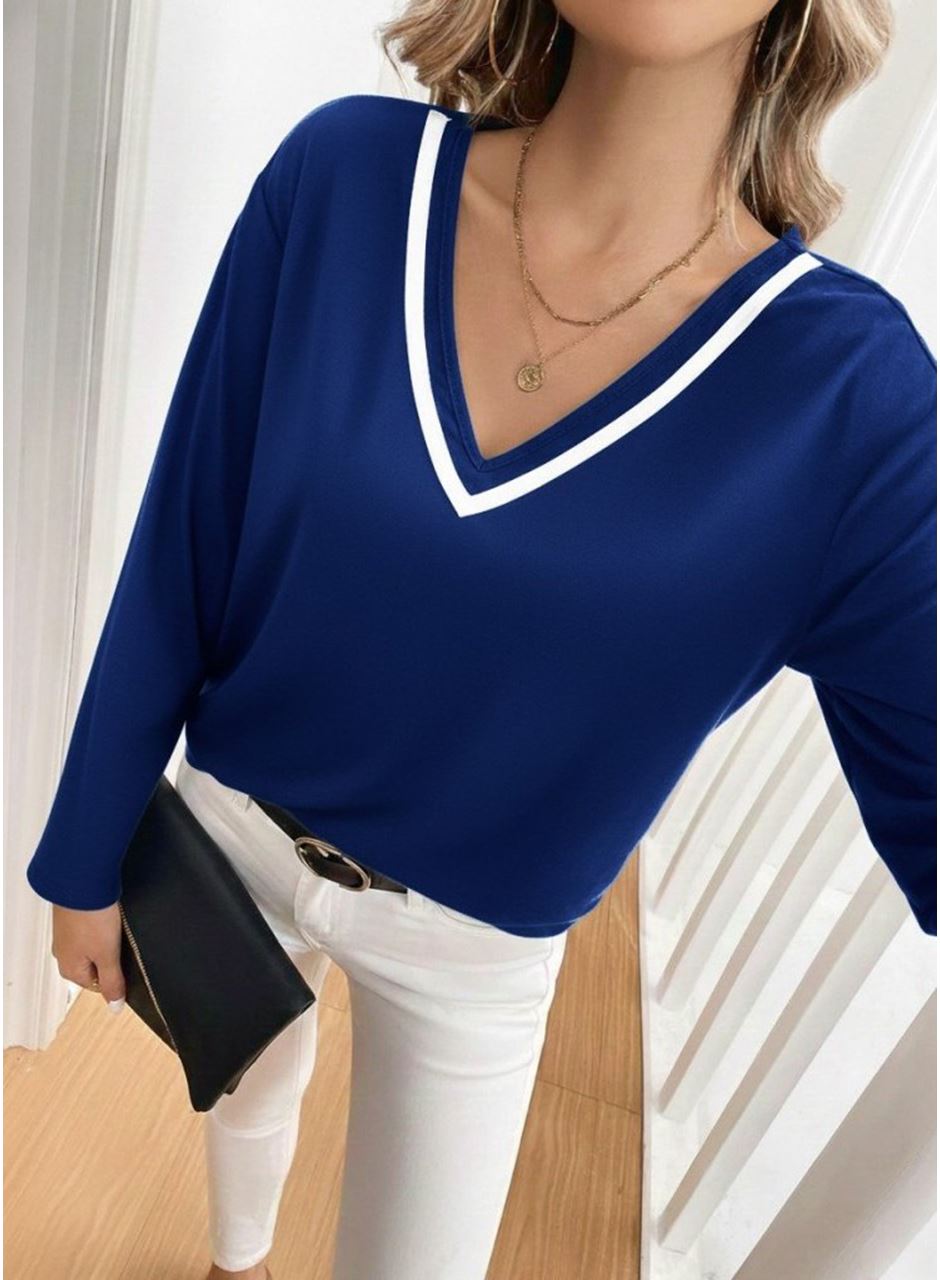 Kadın Uzun Kollu V Yakalı Viskon Iki Iplik Bluz