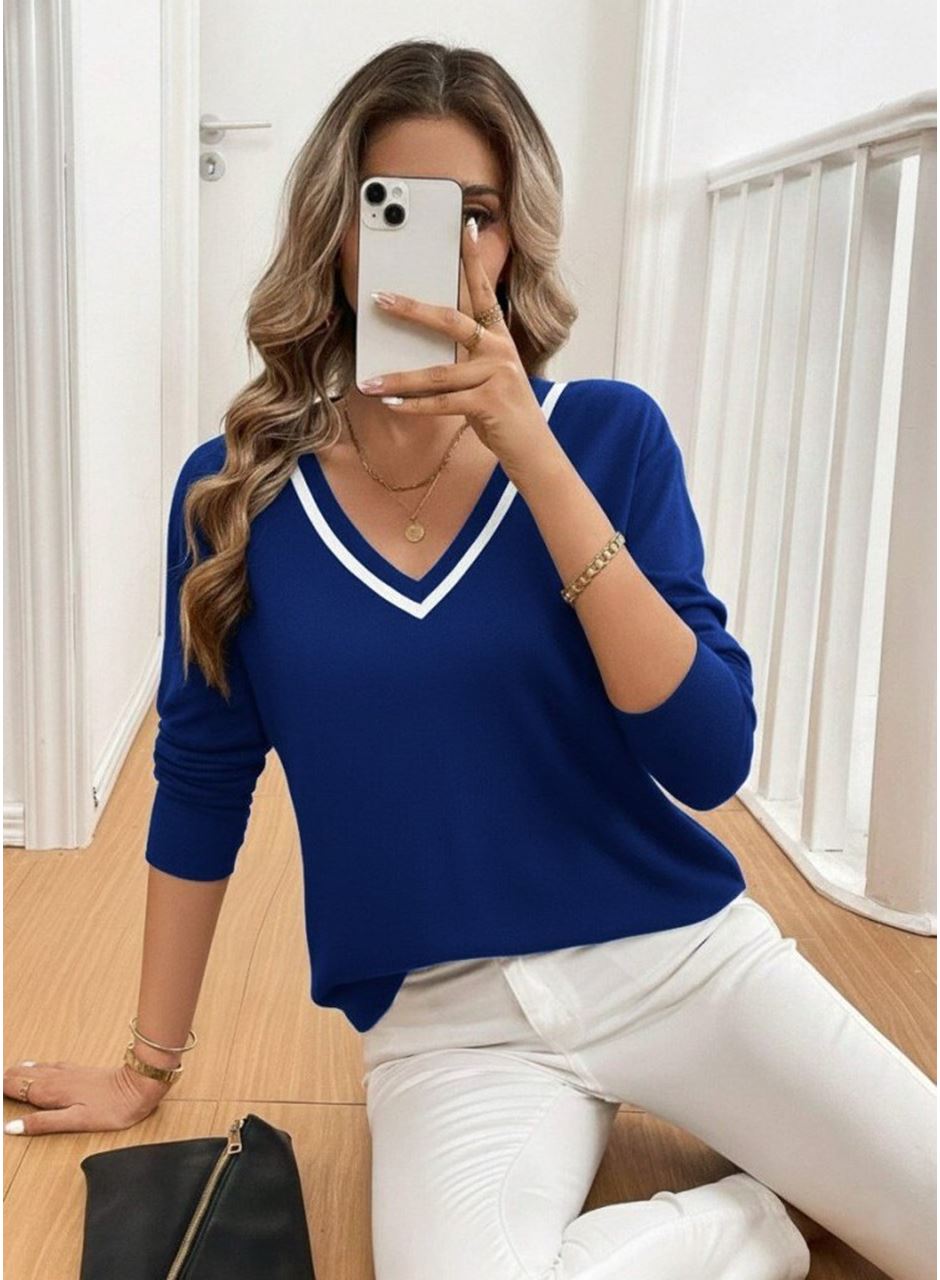 Kadın Uzun Kollu V Yakalı Viskon Iki Iplik Bluz