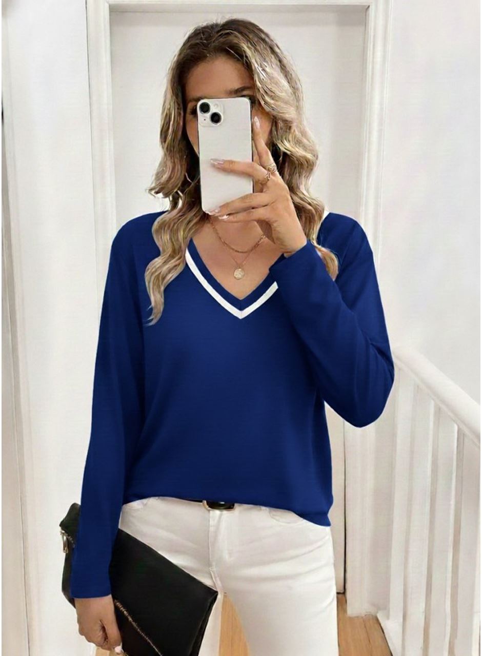 Kadın Uzun Kollu V Yakalı Viskon Iki Iplik Bluz
