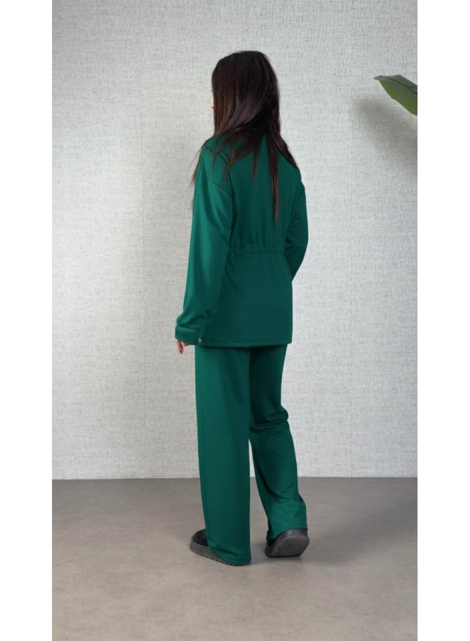 Kadın Uzun Kollu Bisiklet Yaka Belden Büzgülü Bağcıklı Viskon Iki Iplik Bluz Ve Pantolon Ikili Takım