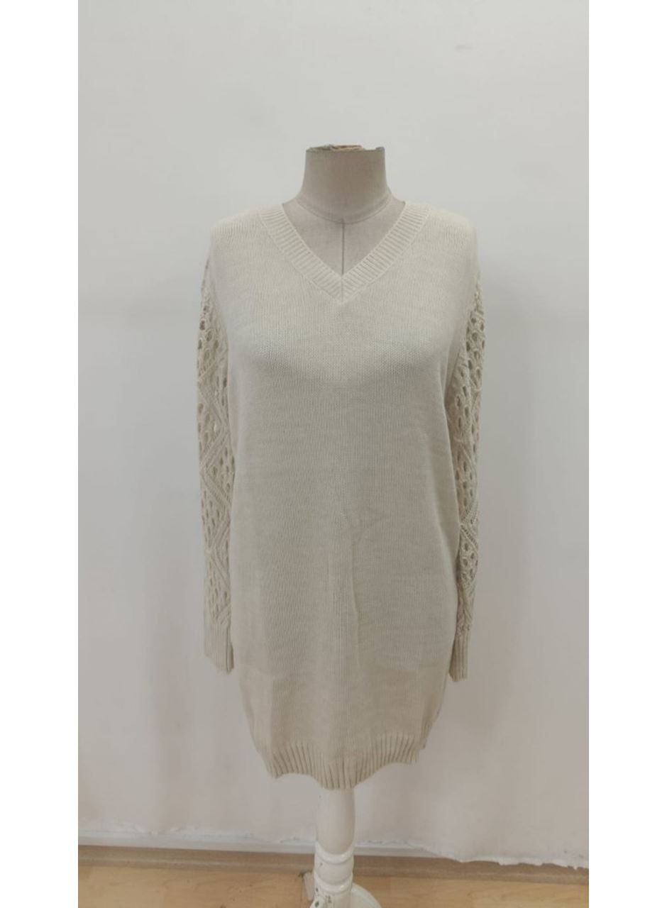 Kadın Uzun Kollu V Yakalı Mini Triko Elbise