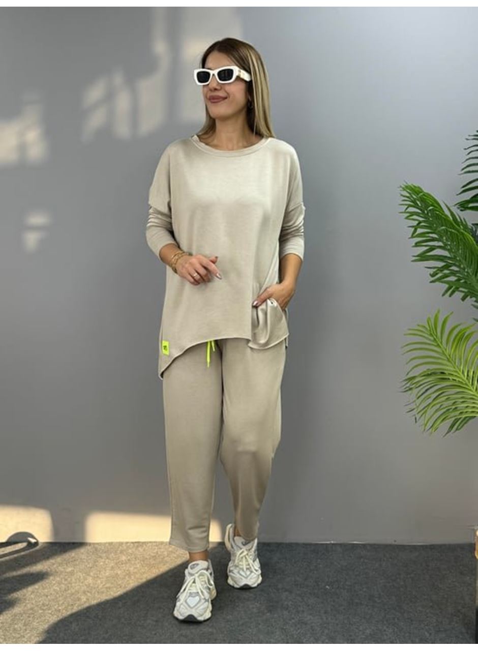 Kadın Iki Iplik Viskon Pamuk Kumaş Arma Detaylı Ikili Takım