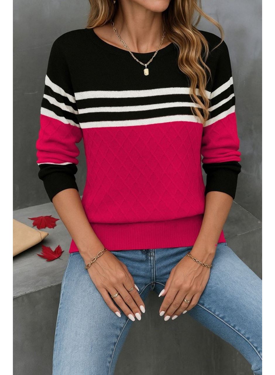 Kadın Uzun Kollu Bisiklet Yaka çok Renkli Triko Bluz