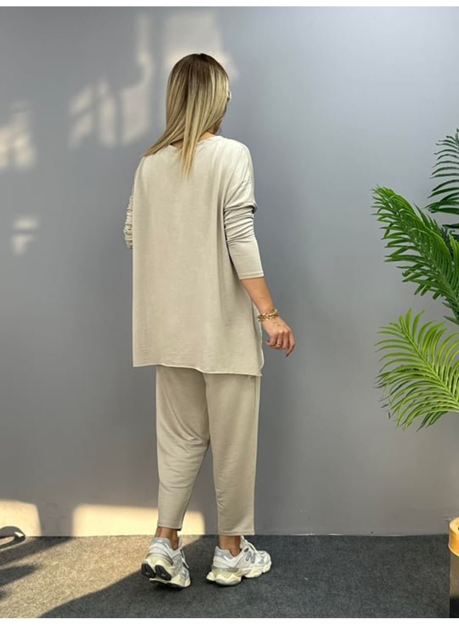 Kadın Iki Iplik Viskon Pamuk Kumaş Arma Detaylı Ikili Takım
