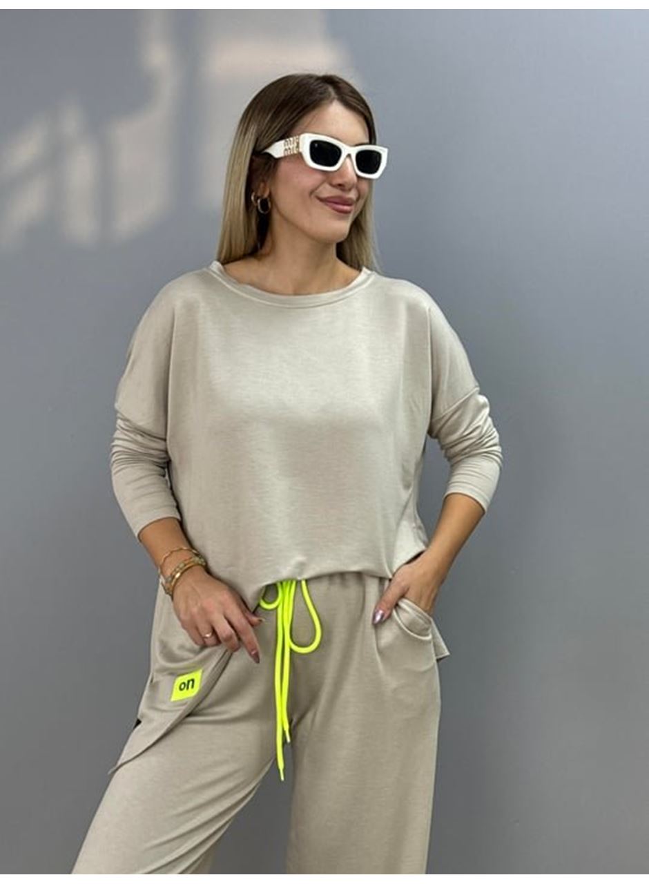 Kadın Iki Iplik Viskon Pamuk Kumaş Arma Detaylı Ikili Takım