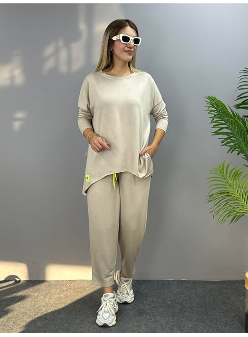 Kadın Iki Iplik Viskon Pamuk Kumaş Arma Detaylı Ikili Takım
