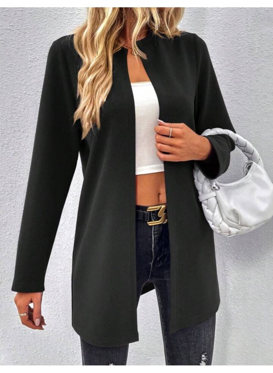 Kadın Uzun Kollu önü Açık Uzun Modal Ceket