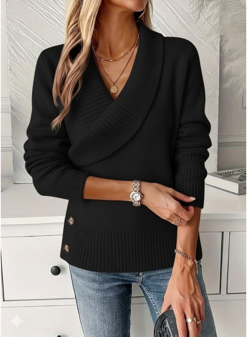 Kadın Uzun Kollu Yakalı Yandan Düğmeli Triko Bluz