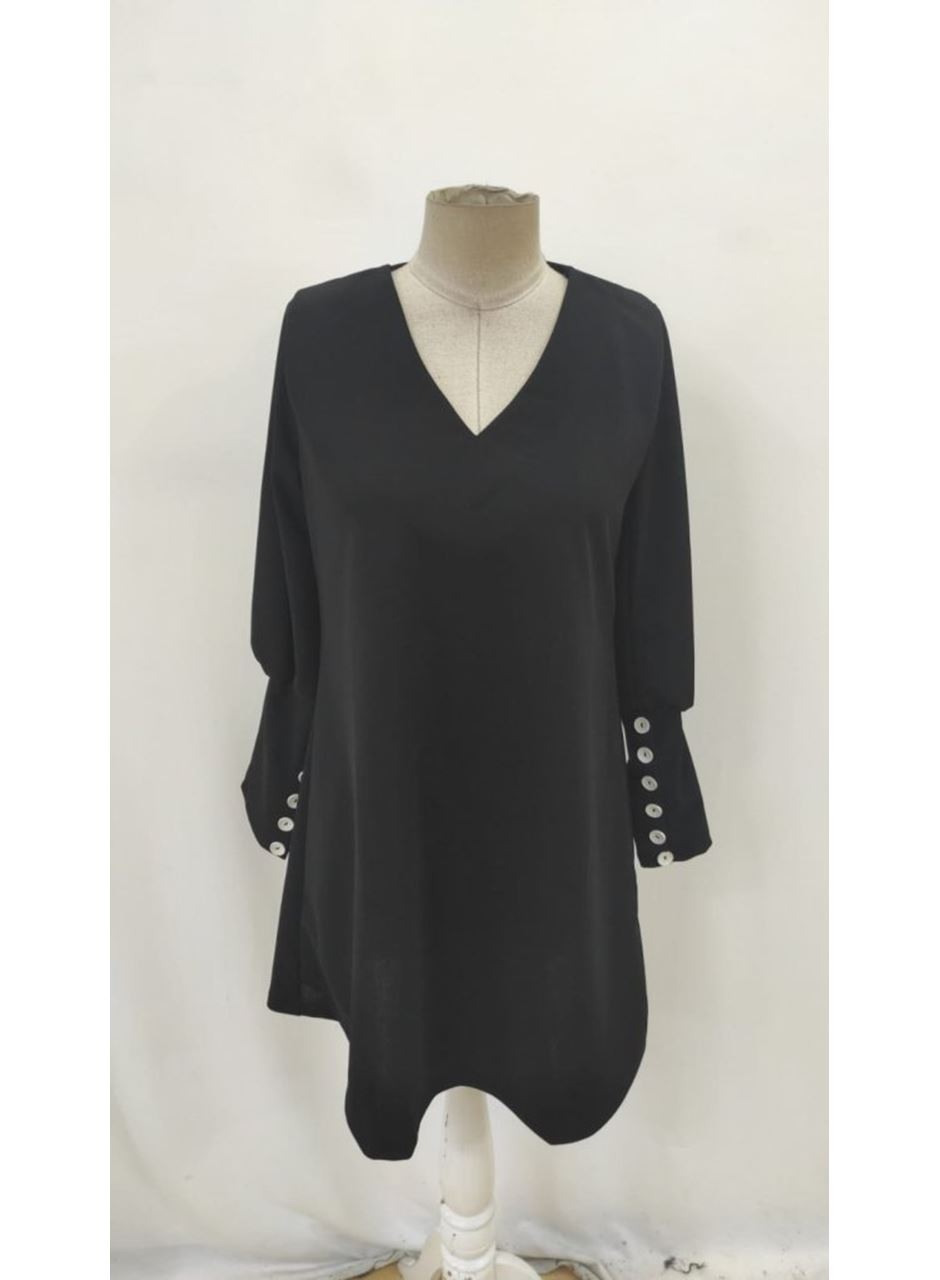 Kadın Uzun Kollu V Yakalı Kısa Ithal Krep Elbise