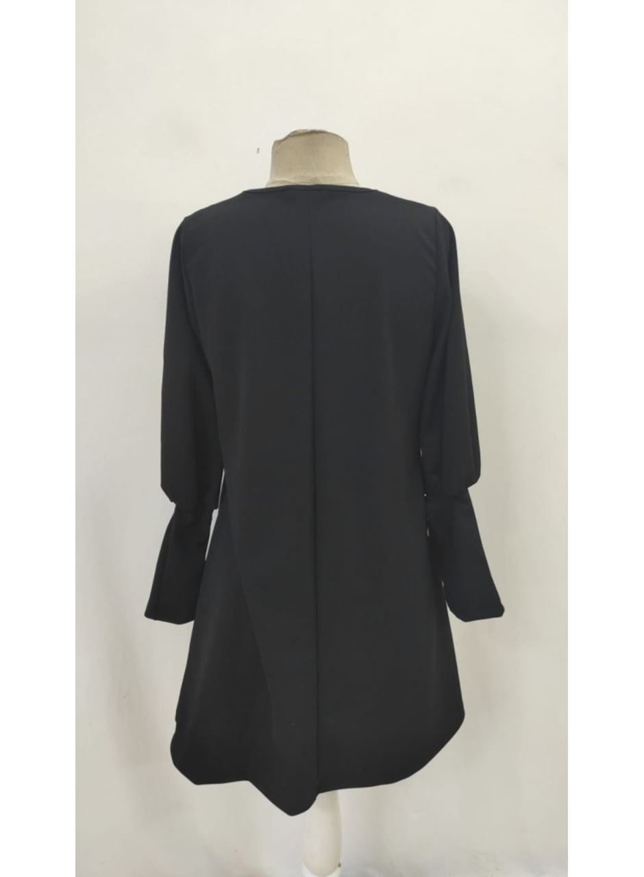 Kadın Uzun Kollu V Yakalı Kısa Ithal Krep Elbise