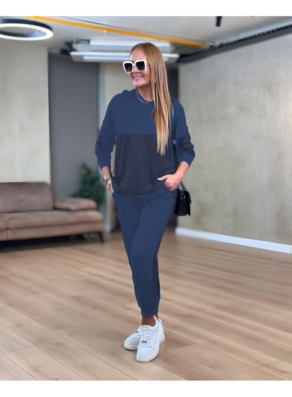 Kadın Uzun Kollu Kapşonlu Viskon Iki Iplik Bluz Ve Pantolon Ikili Takım