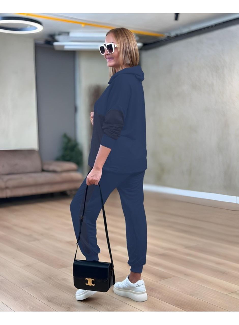 Kadın Uzun Kollu Kapşonlu Viskon Iki Iplik Bluz Ve Pantolon Ikili Takım