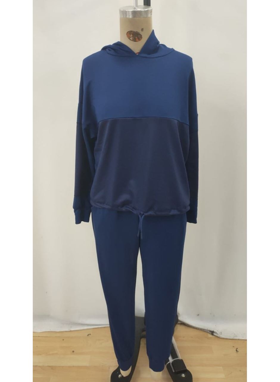 Kadın Uzun Kollu Kapşonlu Viskon Iki Iplik Bluz Ve Pantolon Ikili Takım