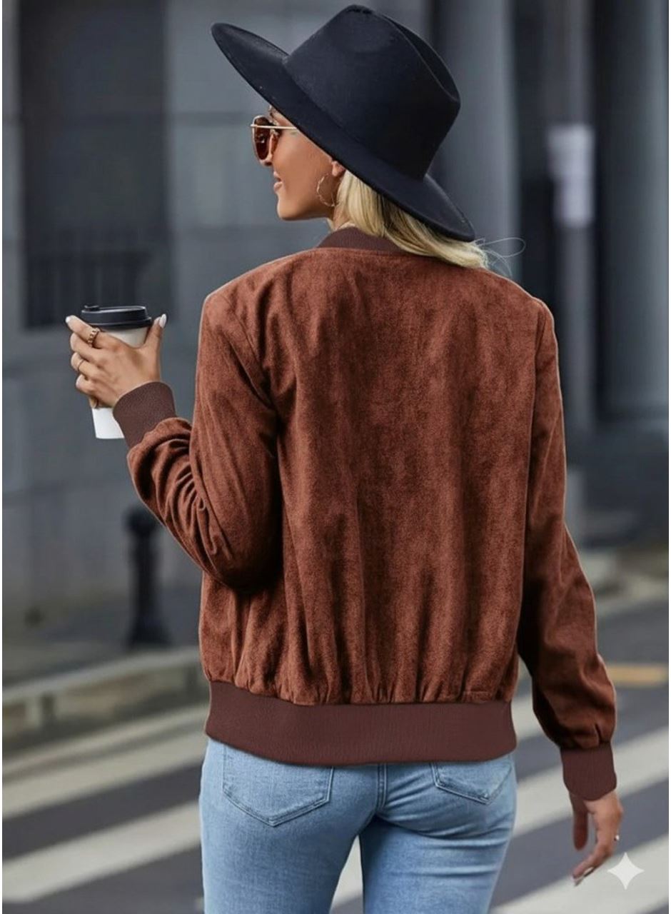 Kadın Uzun Kollu önden Fermuarlı Süet Ceket