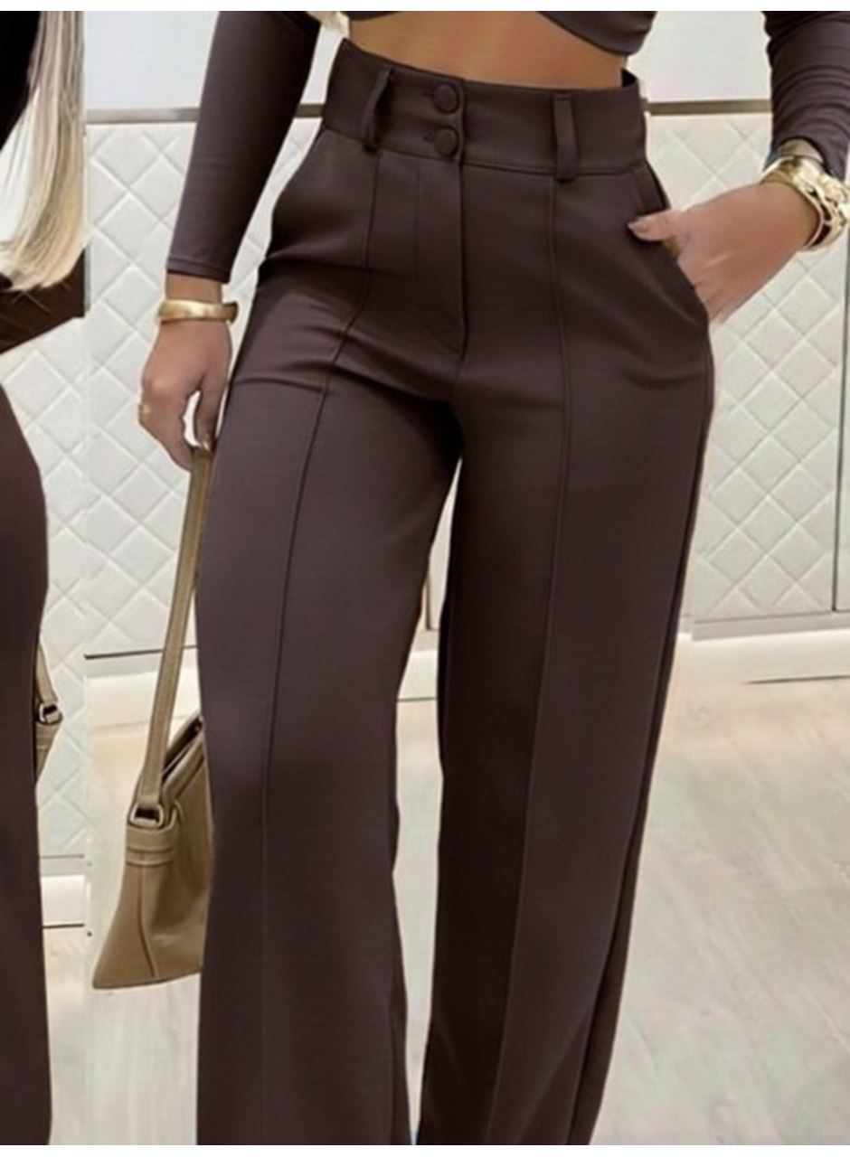 Kadın Uzun Kollu Göğüs Dekolteli Ithal Krep Bluz Ve Pantolon Ikili Takım