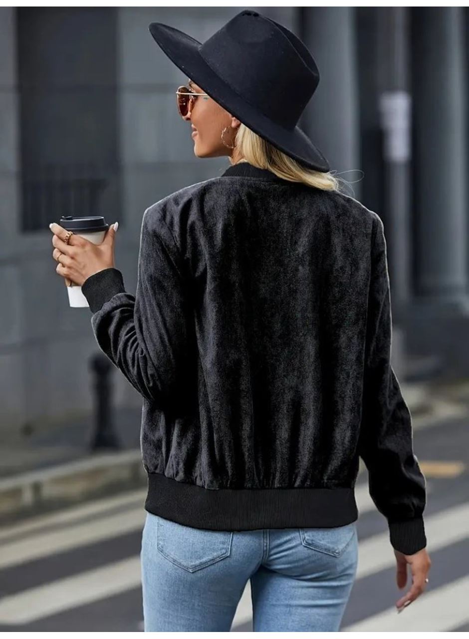 Kadın Uzun Kollu önden Fermuarlı Süet Ceket