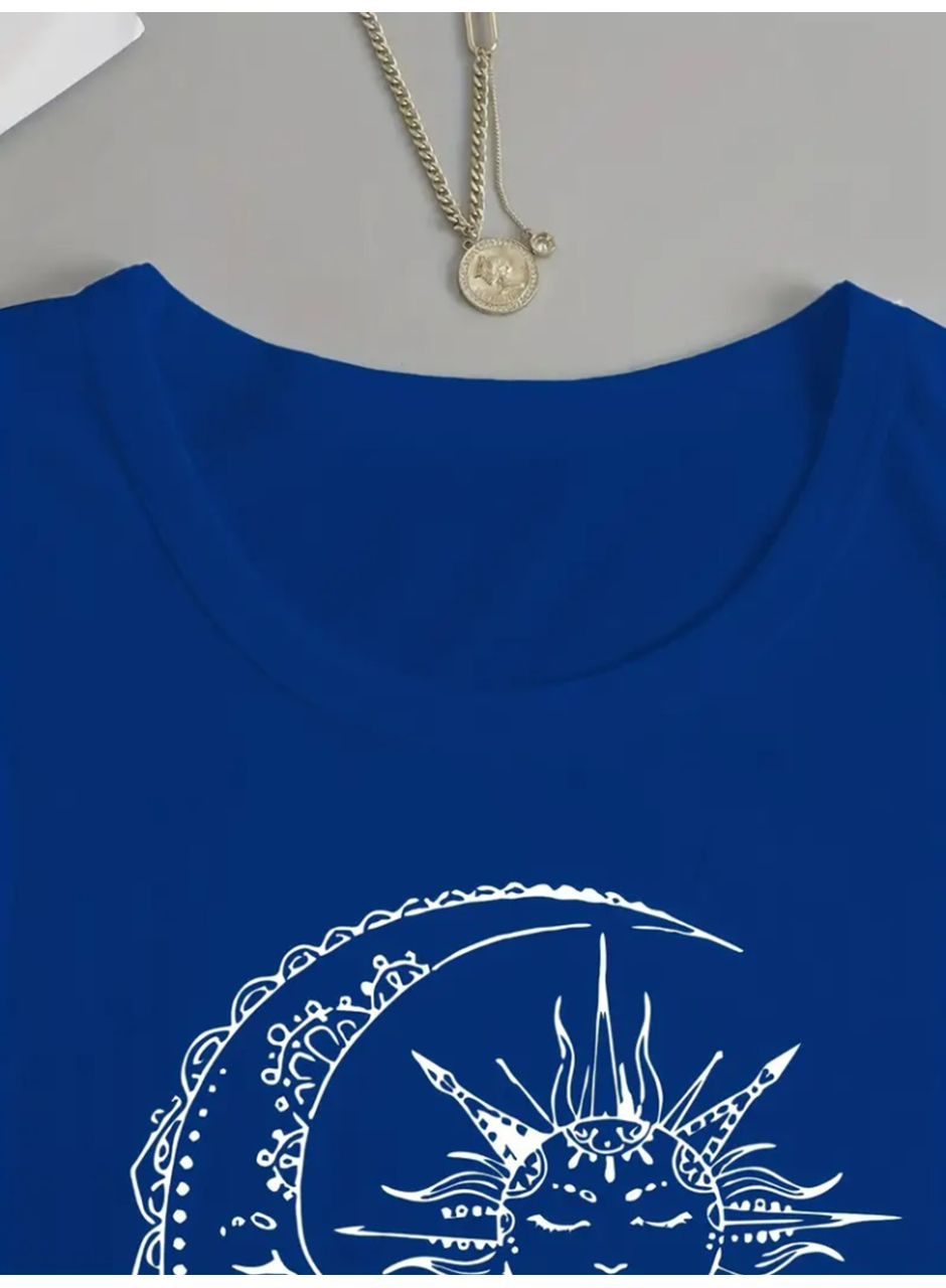 Kadın Uzun Kollu Bisiklet Yaka Ay Baskılı Viskon Bluz