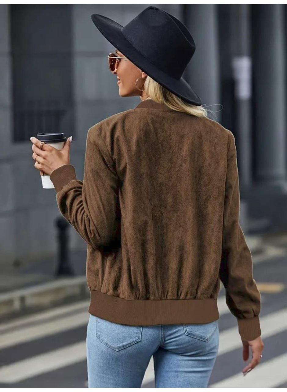 Kadın Uzun Kollu önden Fermuarlı Süet Ceket