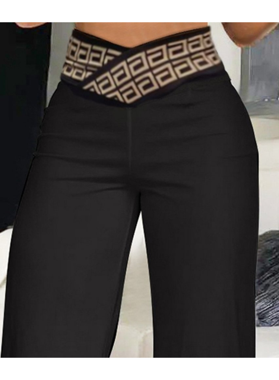 Kadın Belde Kruvaze Ve Ribana Detay Ispanyol Paça Ithal Krep Pantolon