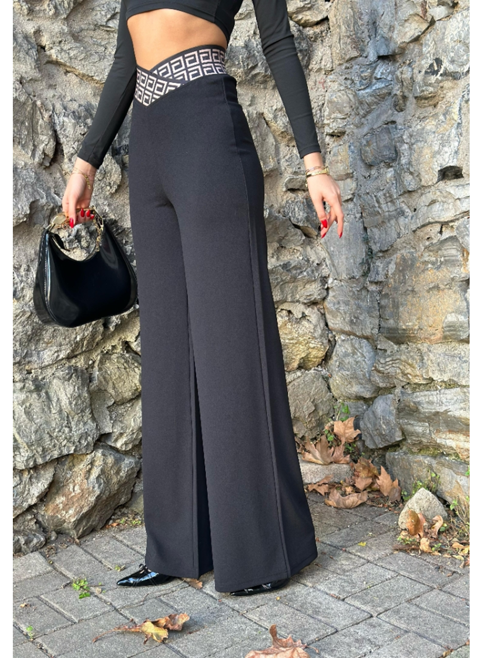 Kadın Belde Kruvaze Ve Ribana Detay Ispanyol Paça Ithal Krep Pantolon