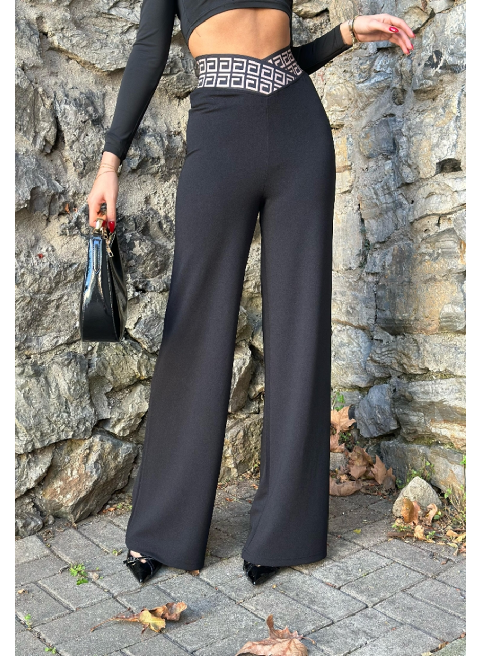 Kadın Belde Kruvaze Ve Ribana Detay Ispanyol Paça Ithal Krep Pantolon