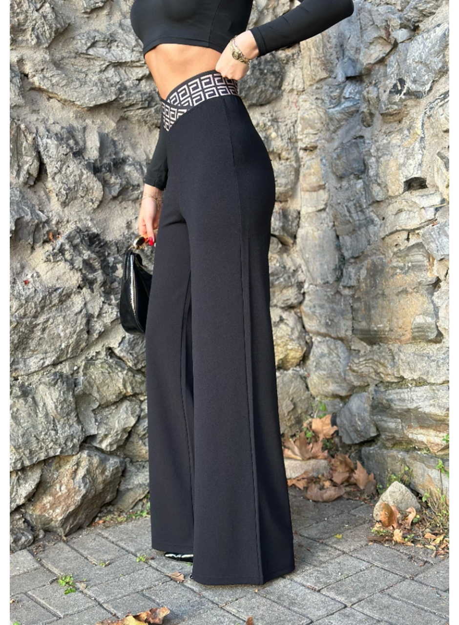 Kadın Belde Kruvaze Ve Ribana Detay Ispanyol Paça Ithal Krep Pantolon