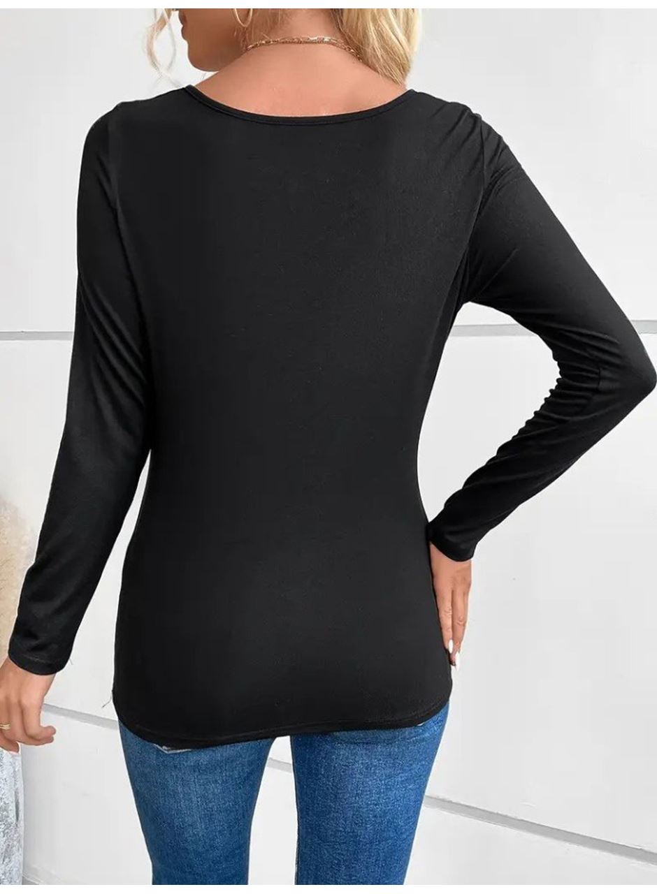 Kadın Uzun Kollu Derin Degaje Yakalı Taşlı Sandy Bluz