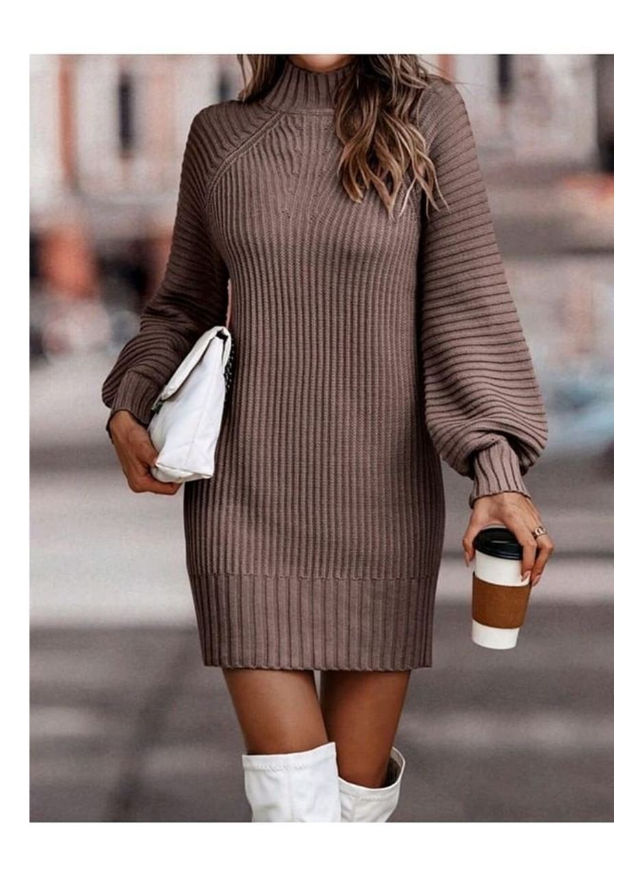 Kadın Uzun Kollu Balıkçı Yaka Mini Triko Elbise