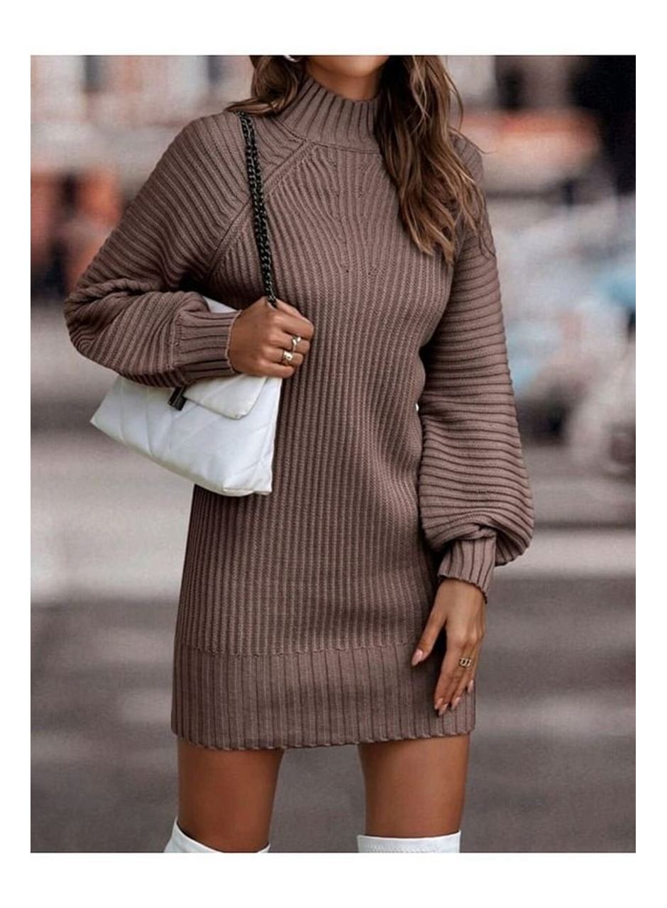 Kadın Uzun Kollu Balıkçı Yaka Mini Triko Elbise