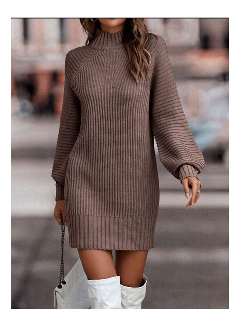 Kadın Uzun Kollu Balıkçı Yaka Mini Triko Elbise